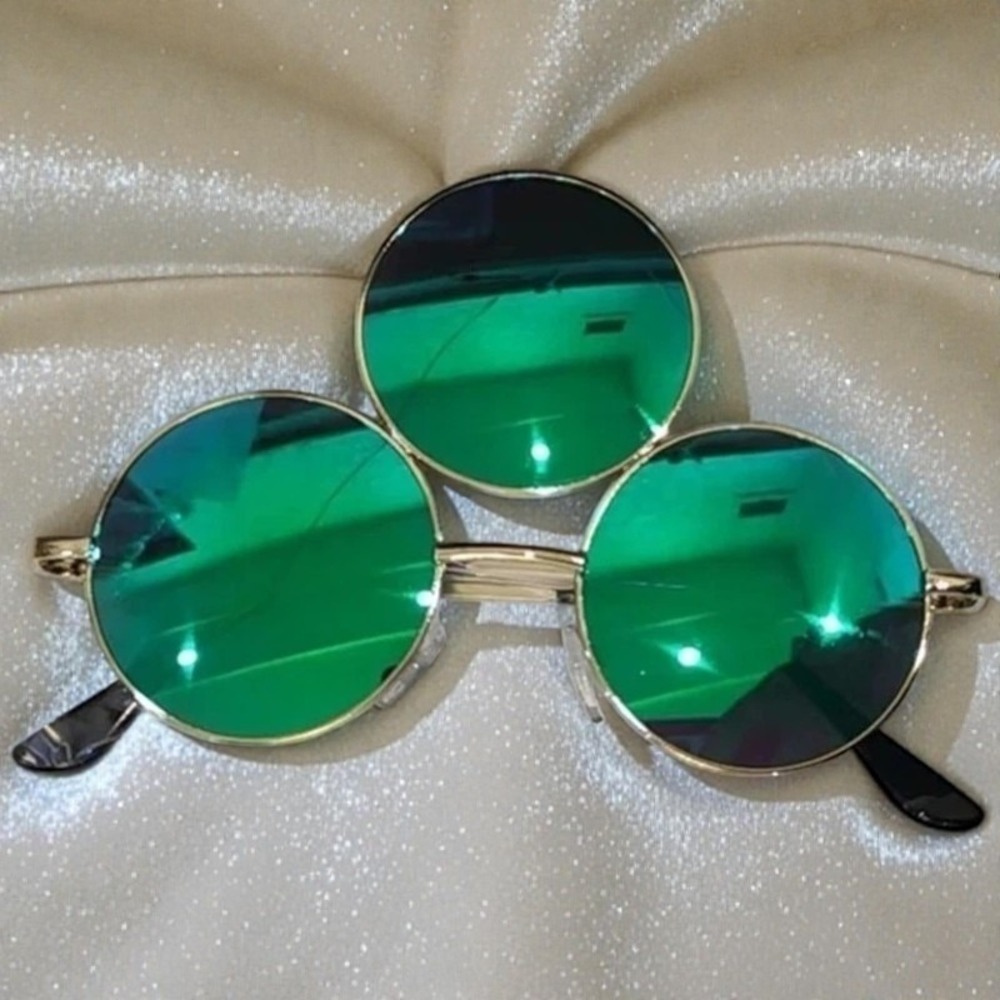 New Green Third Eye Round Sunglasses Trippy Rave Festival EDC Reflective Round